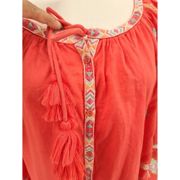 SUNDANCE Orange Geo Aztec Embroidered Boho Summer Tunic Dress Medium - Picture 4 of 8